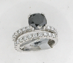 14k White Gold Round Cut Black Diamond Center Stone Round Cut Diamonds Wedding Set 3.65 Ctw 