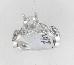 14k White Gold Semi Mount Round Cut Diamonds Twisted Shank Ring 0.42 Ctw 