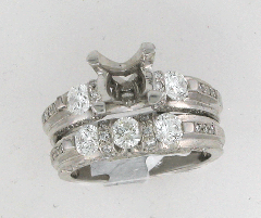 14k White Gold Semi Mount Round Cut Diamonds Wedding Set 1.58 Ctw 
