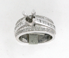14k White Gold Semi Mount Princess Cut Diamonds Channel Set and Round Cut Diamonds Ring 1.19 Ctw 