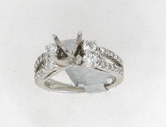 14k White Gold Semi Mount Four Side Stone Round Cut Diamonds Round Cut Diamonds Split Shank Ring 1.10 Ctw 