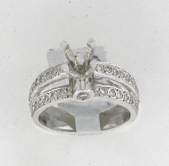 14k White Gold Semi Mount Round Cut Diamonds Ring  0.91 Ctw 