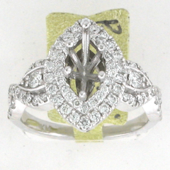 14k White Gold Semi Mount Round Cut Diamonds Double Halo Twisted Shank Engagement Ring 0.91 Ctw 