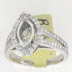 14k White Gold Semi Mount Round Cut Diamonds Halo Split Shank Engagement Ring 0.86 Ctw 