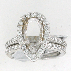 18k White Gold Semi Mount Round Diamonds Halo Wedding Ring and Band Set 0.85 Ctw 