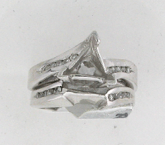 14k White Gold Semi Mount Round Cut Diamonds Channel Set Wedding Ring and Band 0.34 Ctw 