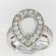 14k White Gold Semi Mount Round Cut Diamonds Halo Ring 1.43 Ctw 