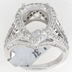 14k White Gold Semi Mount Round Cut Diamonds Halo Split Shank Ring 1.31 Ctw 