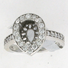 14k White Gold Semi Mount Round Cut Diamonds Halo Ring 0.72 Ctw