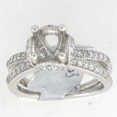 14k White Gold Semi Mount Round Cut Diamonds Halo Engagement Ring 0.83 Ctw