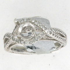 14k White Gold Semi Mount Round Cut Diamonds Halo Twisted Shank Engagement Ring 0.39 Ctw 
