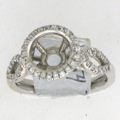 14k White Gold Semi Mount Round Cut Diamonds Halo Twisted Shank Ring 0.54 Ctw 