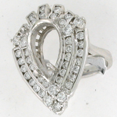 14k White Gold Semi Mount Round Cut Diamonds Halo Ring 1.42 Ctw 