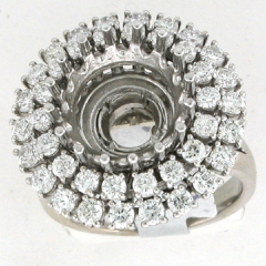 14k White Gold Semi Mount Round Cut Diamonds Double Halo Ring 1.70 Ctw