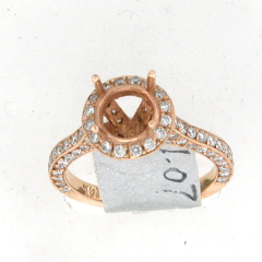 14k Rose Gold Semi Mount Round Cut Diamonds Halo Engagement Ring 1.07 Ctw 
