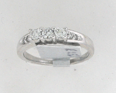 14k White Gold Three Round Cut Stones and Two Side Round Cut Diamond Stones Wedding Band 0.52 Ctw 