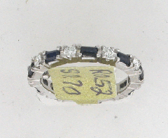14k White Gold Round Cut Diamonds and Emerald Shape Blue Sapphires Eternity Band 1.22 Ctw 