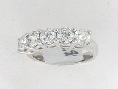 14k White Gold Five Stone Round Cut Diamonds Wedding Band 1.90 Ctw