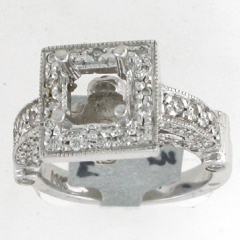 14k White Gold Semi Mount Round Cut Diamonds Halo Ring 0.83 Ctw 