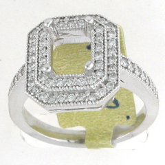 14k White Semi Mount Round Cut Diamonds Double Halo Ring 0.60 Ctw 