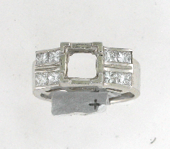 14k White Gold Semi Mount Four Side Stone Princess Channel Set 0.98 Ctw 