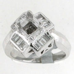 14k White Gold Semi Mount Diamond Baguettes Halo Channel Set Ring 0.85 Ctw 