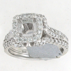 14k White Gold Semi Mount Round Cut Diamonds Halo Split Shank Engagement Ring 1.17 Ctw 