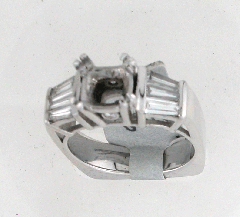 18k White Gold Semi Mount Diamond Baguettes and Round Cut Diamonds Engagement Ring 0.96 Ctw 