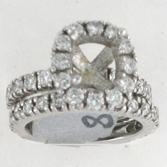 14k White Gold Semi Mount Round Cut Diamonds Halo Wedding Ring and Band Set 1.78 Ctw 