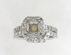 14k White Gold Semi Mount Round Cut Diamonds Halo Wedding Ring and Band Set 1.17 Ctw