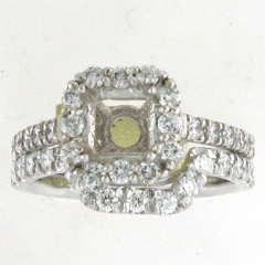 14k White Gold Semi Mount Round Cut Diamonds Halo Wedding Ring and Band Set 1.17 Ctw