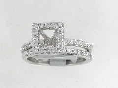 14k White Gold Semi Mount Round Cut Diamonds Wedding Ring and Band Set 0.81 Ctw