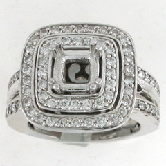 14k White Gold Semi Mount Round Cut Diamonds Double Halo Ring 1.78 Ctw 