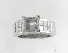 14k White Gold Semi Mount Princess Cut Invisible Channel Set and Round Cut Diamonds 2.02 Ctw 