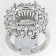 14k White Gold Semi Mount Round Cut Diamonds Halo Ring 1.60 Ctw 