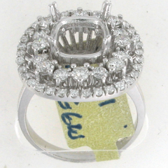 14k White Gold Semi Mount Round Cut Diamonds Double Halo Ring 1.41 Ctw 