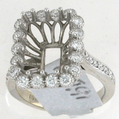 14k White Gold Semi Mount Round Cut Diamonds Halo Ring 0.91 Ctw 