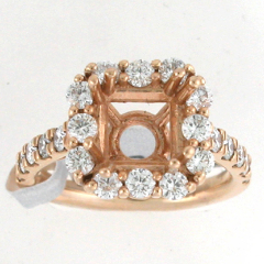 14k Rose Gold Semi Mount Round Cut Diamonds Halo Ring 1.30 Ctw 