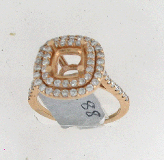 14k Rose Gold Semi Mount Roubd Cut Diamonds Double Halo Ring 0.88 Ctw 