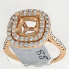 14k Rose Gold Semi Mount Roubd Cut Diamonds Double Halo Ring 0.88 Ctw 