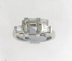 14k White Gold Semi Mount Two Side Diamond Baguettes Engagement Ring 0.48 Ctw 