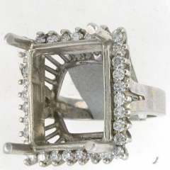 14k White Gold Semi Mount Round Cut Diamonds Halo Ring 1.08 Ctw 