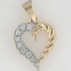 14k Two Tone Round Cut Diamond Heart Shaped Pendant wth Veil 0.30 Ctw 