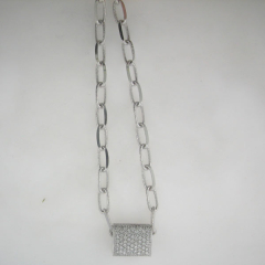 14k White Gold 20" Sandblasted Link Chain with Round Cut Diamonds Pendant 1.00 Ctw 