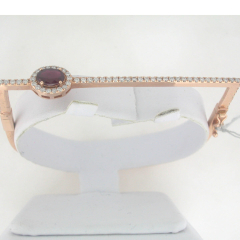 14k Rose Gold Side Ruby and Round Diamonds Bangle Bracelet 