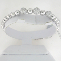 14k White Gold Round Cluster Diamonds Bangle Bracelet