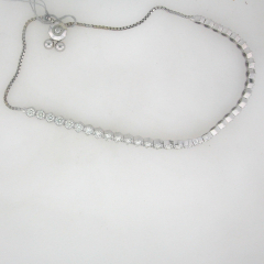 14k White Gold Round Diamonds Adjustable Bracelet