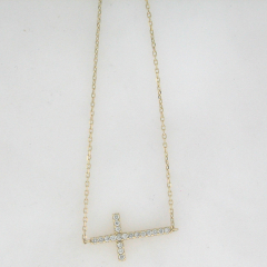 14k Yellow Gold Round Diamonds Cross Bracelet