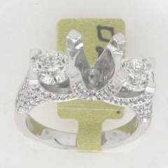 14k White Gold Semi Mount Two Side Round Cut Diamonds Diamond Ring 