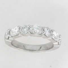 14k White Gold Round and Oval Cut Diamonds Wedding Band
